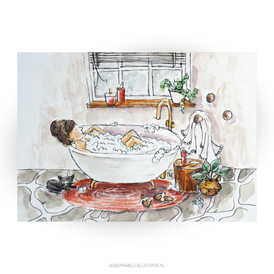 Mi236 badtijd l voorzijde 105x148 l webshop l marielleillustratie 01
