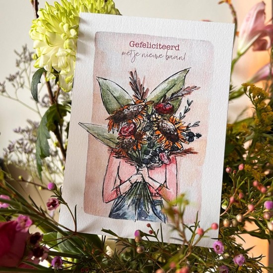 Mi238 bloemen gefeliciteerd met je nieuwe baan l marielleillustratie