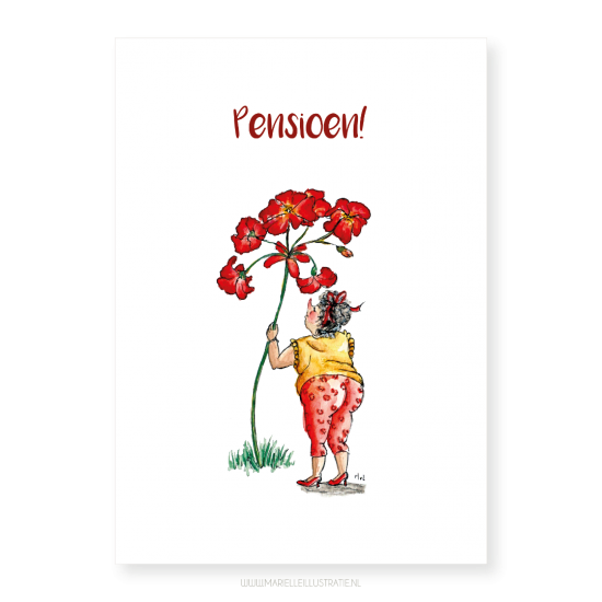 Mi299 pensioen vrouw   kaart 10x15   marielleillustratie 03
