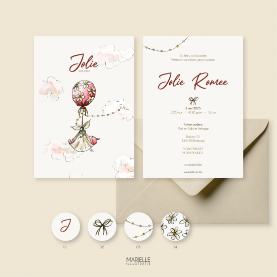 Mi341 geboortekaart meisje ballon   marielleillustratie 03